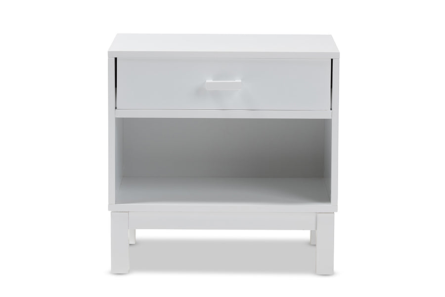 Baxton Studio Deirdre Modern and Contemporary White Wood 1-Drawer Nightstand | Nightstands | Modishstore - 6