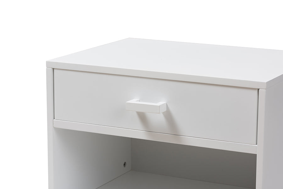 Baxton Studio Deirdre Modern and Contemporary White Wood 1-Drawer Nightstand | Nightstands | Modishstore - 4