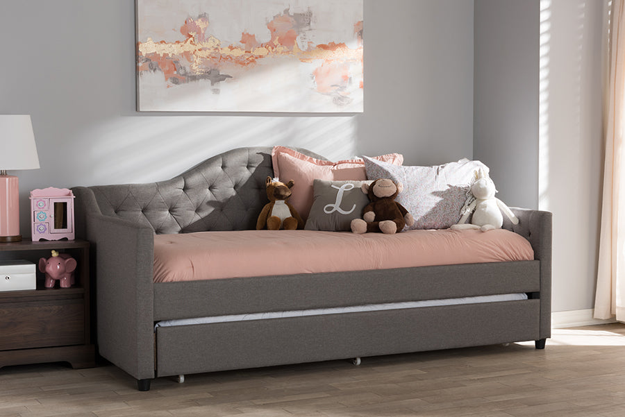 Baxton Studio Perry Modern and Contemporary Light Grey Fabric Daybed with Trundle | Modishstore | Daybeds