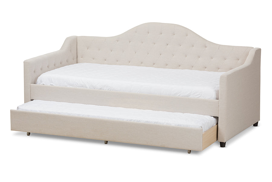 baxton studio perry modern and contemporary light beige fabric daybed with trundle | Modish Furniture Store-2