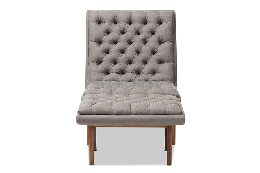 baxton studio annetha mid century modern grey fabric upholstered walnut finished wood chair and ottoman set | Modish Furniture Store-3