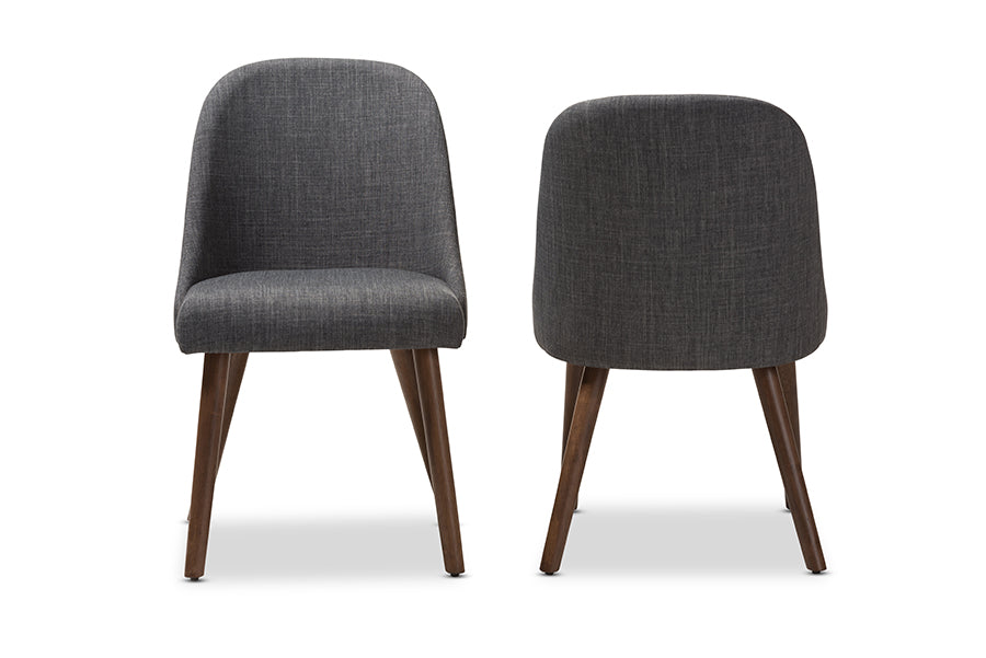 Baxton Studio Cody Mid-Century Modern Dark Grey Fabric Upholstered Walnut Finished Wood Dining Chair (Set of 2) | Dining Chairs | Modishstore - 6