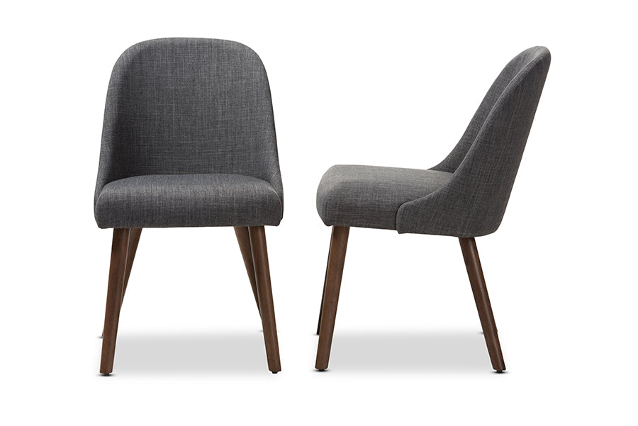 Baxton Studio Cody Mid-Century Modern Dark Grey Fabric Upholstered Walnut Finished Wood Dining Chair (Set of 2) | Dining Chairs | Modishstore - 5