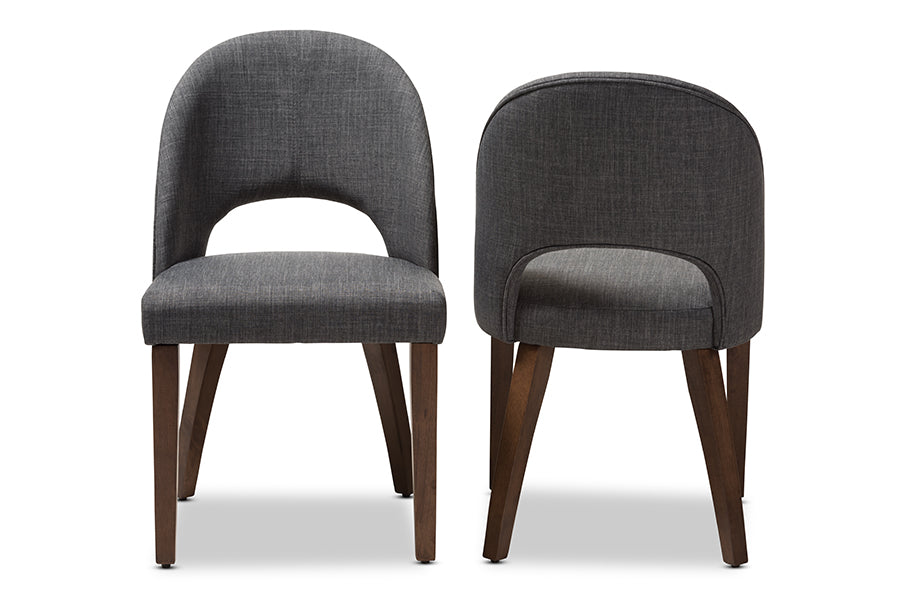 Baxton Studio Wesley Mid-Century Modern Dark Grey Fabric Upholstered Walnut Finished Wood Dining Chair (Set of 2) | Dining Chairs | Modishstore - 6