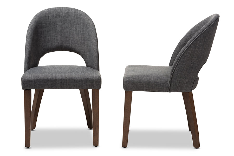 Baxton Studio Wesley Mid-Century Modern Dark Grey Fabric Upholstered Walnut Finished Wood Dining Chair (Set of 2) | Dining Chairs | Modishstore - 5