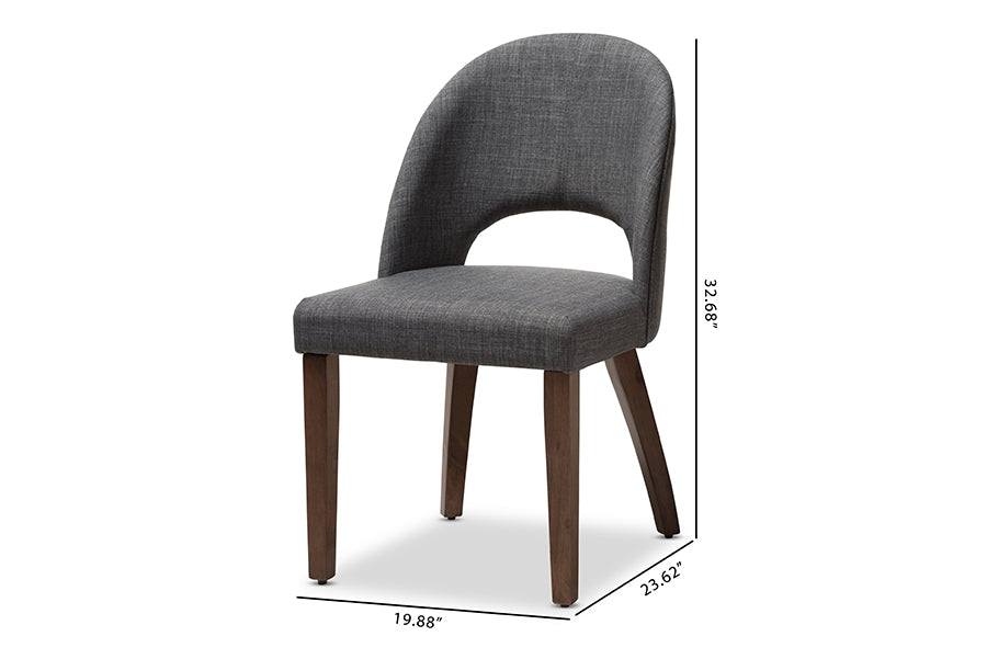 Baxton Studio Wesley Mid-Century Modern Dark Grey Fabric Upholstered Walnut Finished Wood Dining Chair (Set of 2) | Dining Chairs | Modishstore - 7