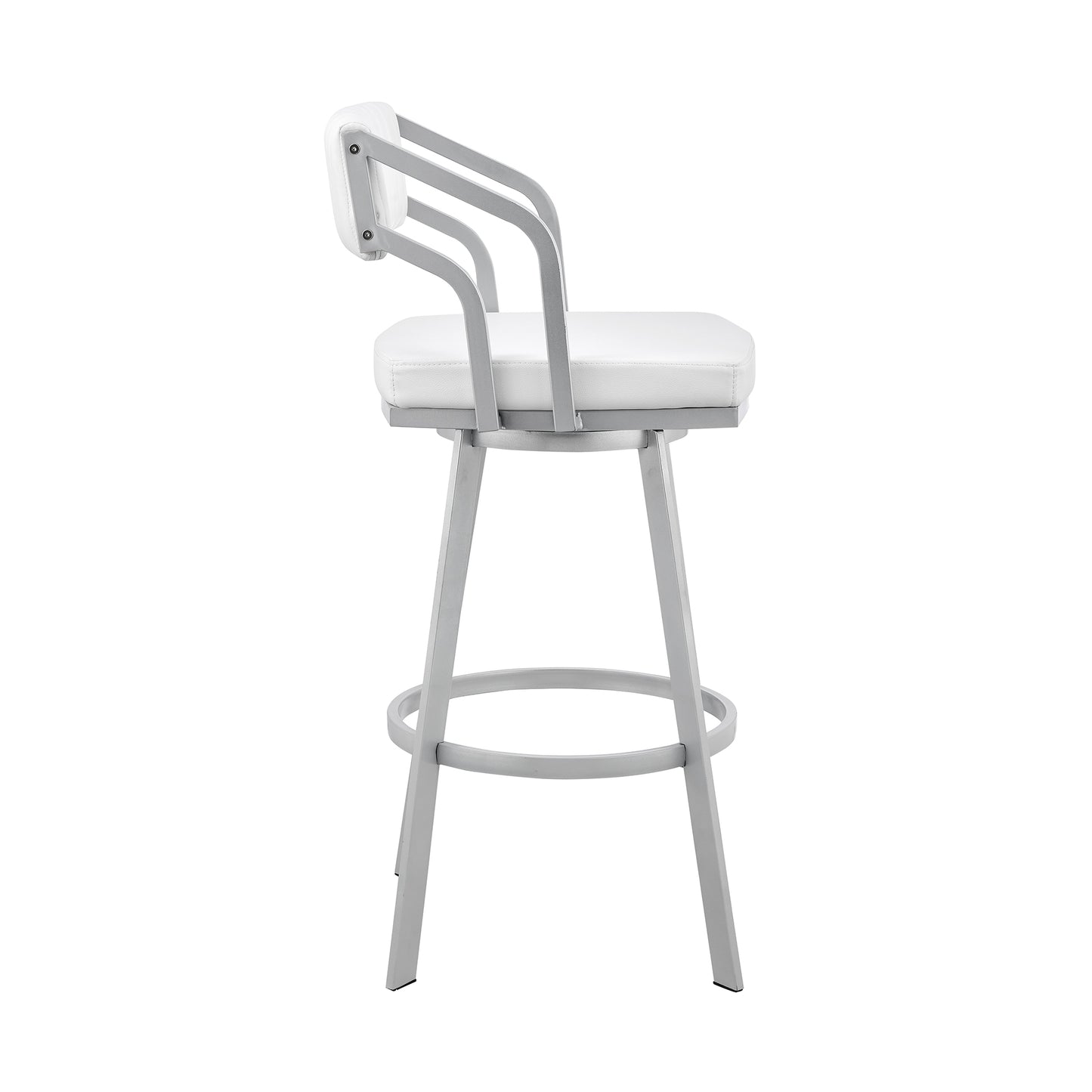 Scranton 26" Swivel White Faux Leather and Silver Metal Bar Stool By Armen Living | Bar Stools | Modishstore - 4