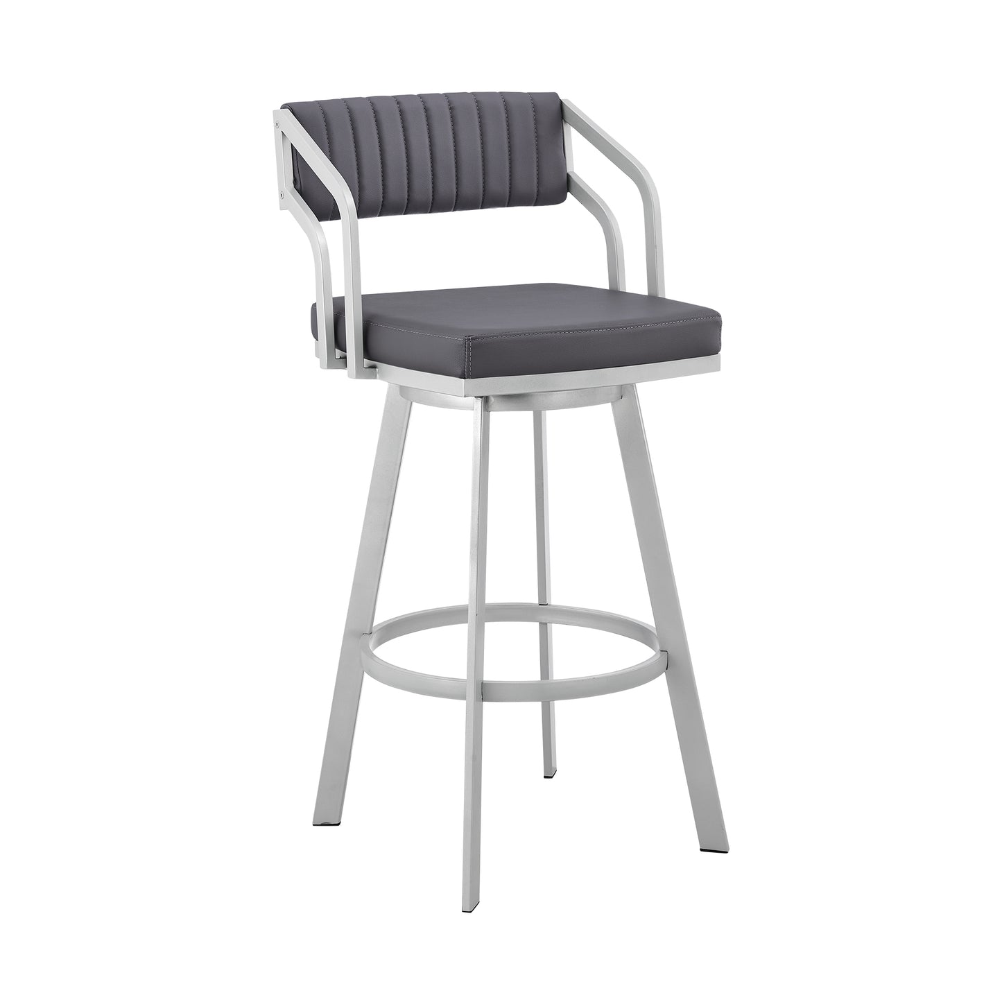 Scranton 26" Swivel Slate Grey Faux Leather and Silver Metal Bar Stool By Armen Living | Bar Stools | Modishstore - 2