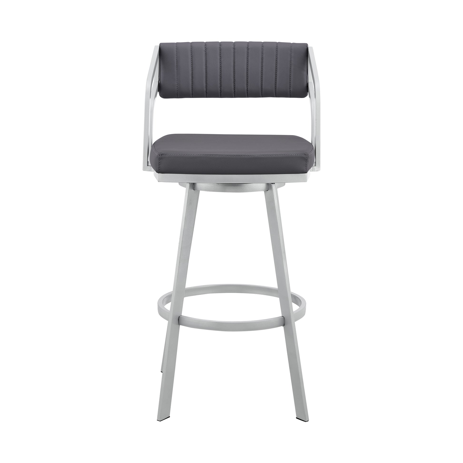 Scranton 26" Swivel Slate Grey Faux Leather and Silver Metal Bar Stool By Armen Living | Bar Stools | Modishstore - 3