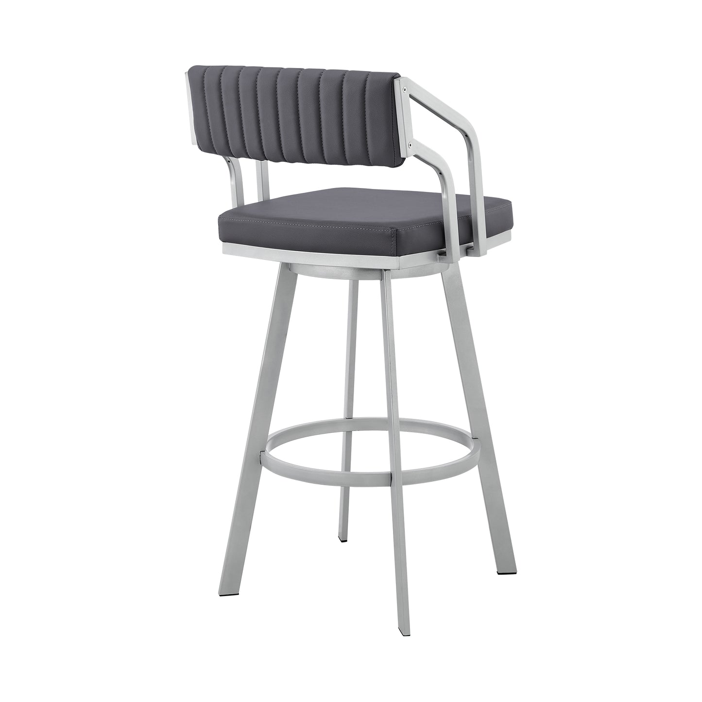 Scranton 26" Swivel Slate Grey Faux Leather and Silver Metal Bar Stool By Armen Living | Bar Stools | Modishstore - 5