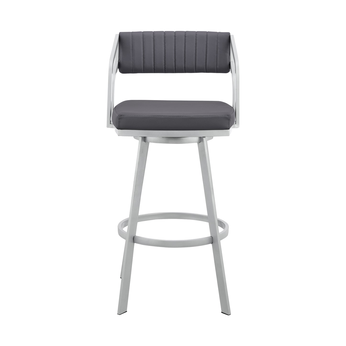 Scranton 30" Swivel Slate Grey Faux Leather and Silver Metal Bar Stool By Armen Living | Bar Stools | Modishstore - 3