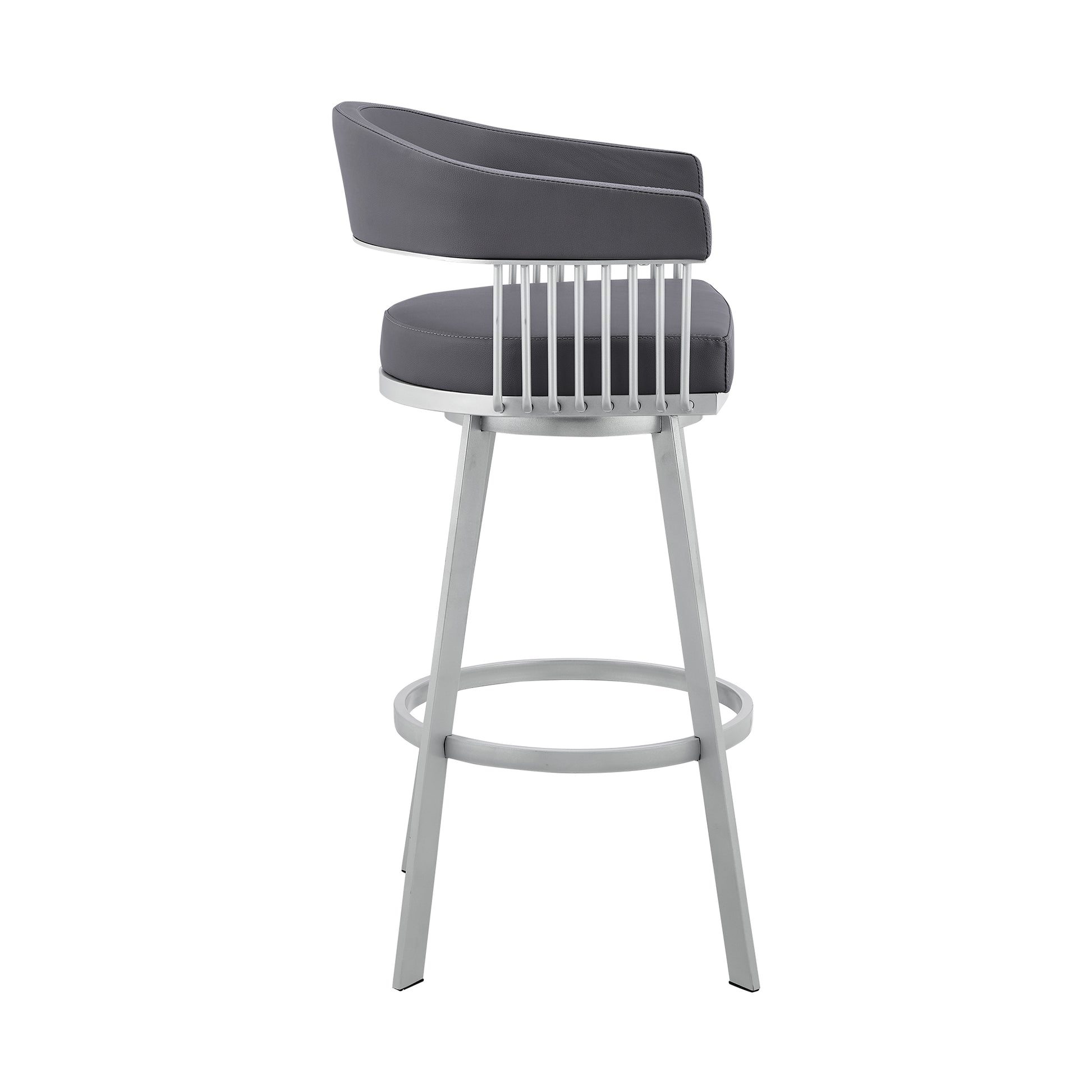 Bronson 29" Slate Grey Faux Leather and Silver Metal Bar Stool By Armen Living | Bar Stools | Modishstore - 4