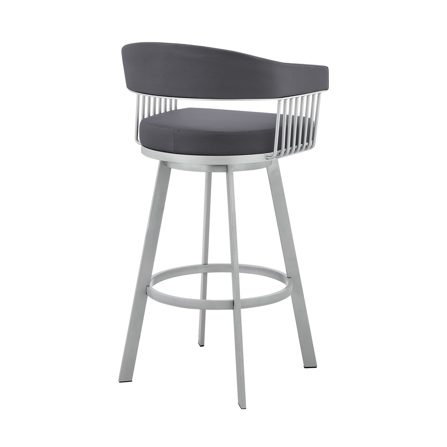 Bronson 29" Slate Grey Faux Leather and Silver Metal Bar Stool By Armen Living | Bar Stools | Modishstore - 5