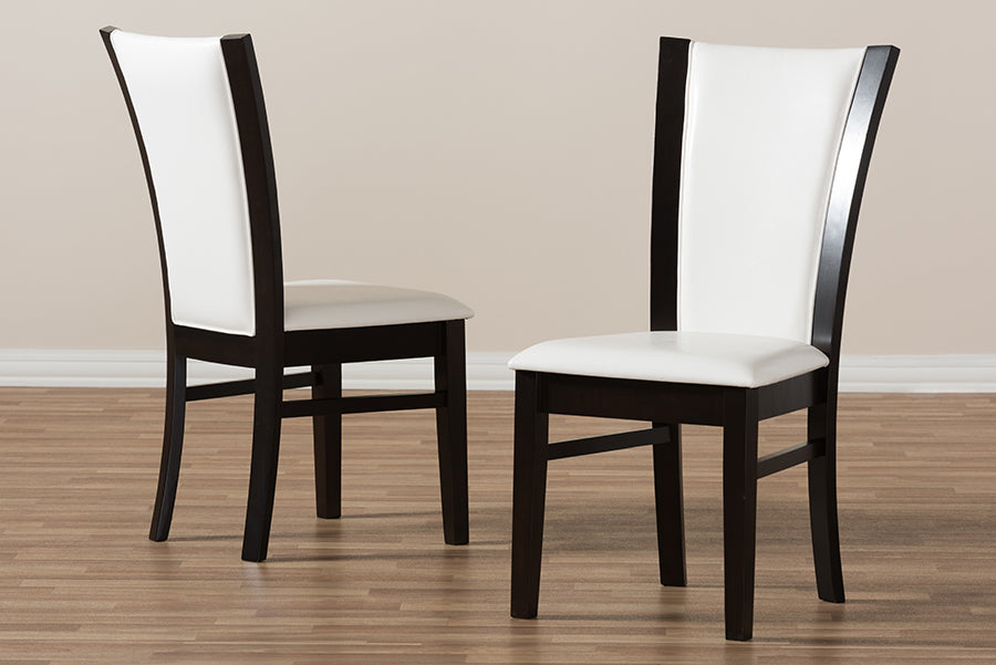 Baxton Studio Adley Modern and Contemporary 5-Piece Dark Brown Finished White Faux Leather Dining Set | Dining Sets | Modishstore - 5