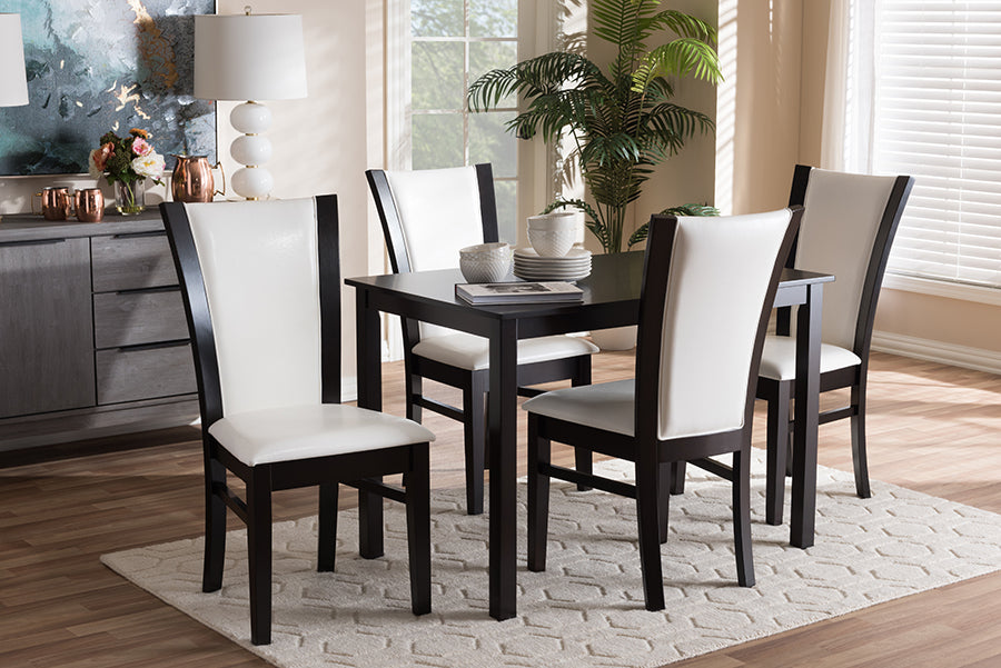 Baxton Studio Adley Modern and Contemporary 5-Piece Dark Brown Finished White Faux Leather Dining Set | Dining Sets | Modishstore - 3