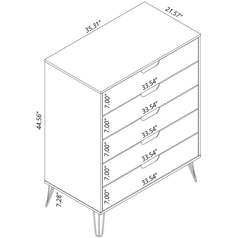 Rockefeller 3 Piece Bedroom Set Tall 5-Drawer Dresser, Standard 3- Drawer Dresser and 2-Drawer Nightstand in White By Manhattan Comfort | Dressers | Modishstore - 5