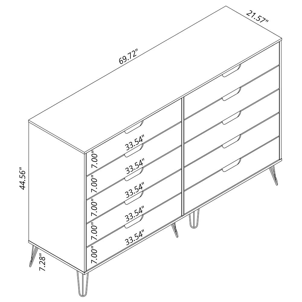 Rockefeller 3 Piece Bedroom Set Tall Wide 10-Drawer Dresser, Standard 3- Drawer Dresser and 2-Drawer Nightstand in White By Manhattan Comfort | Dressers | Modishstore - 15