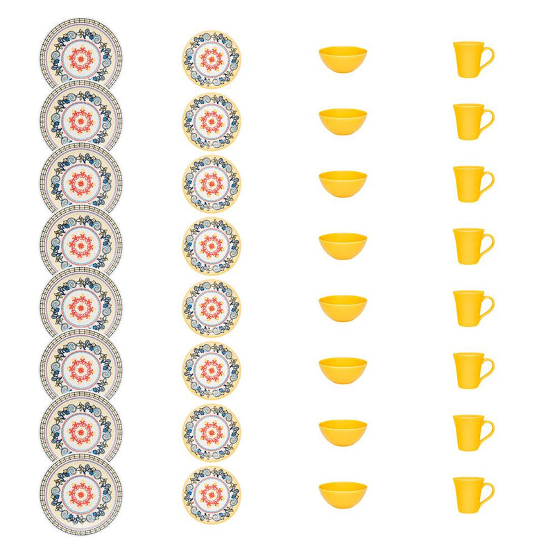 Daily Floreal 16 Piece Dinner Set, Service  for 4 in Orange and Yellow By Manhattan Comfort | Dinnerware | Modishstore