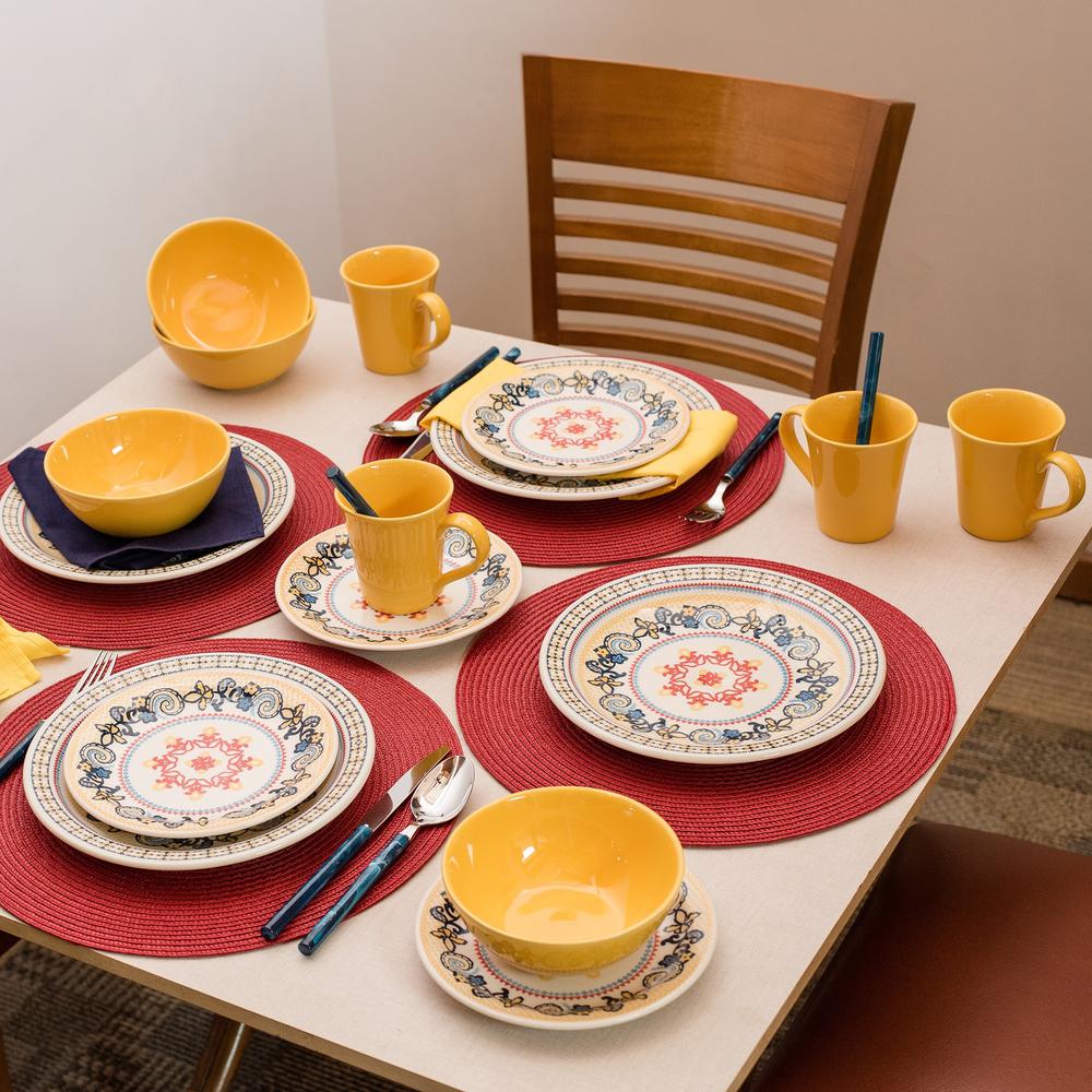 Daily Floreal 16 Piece Dinner Set, Service  for 4 in Orange and Yellow By Manhattan Comfort | Dinnerware | Modishstore - 2