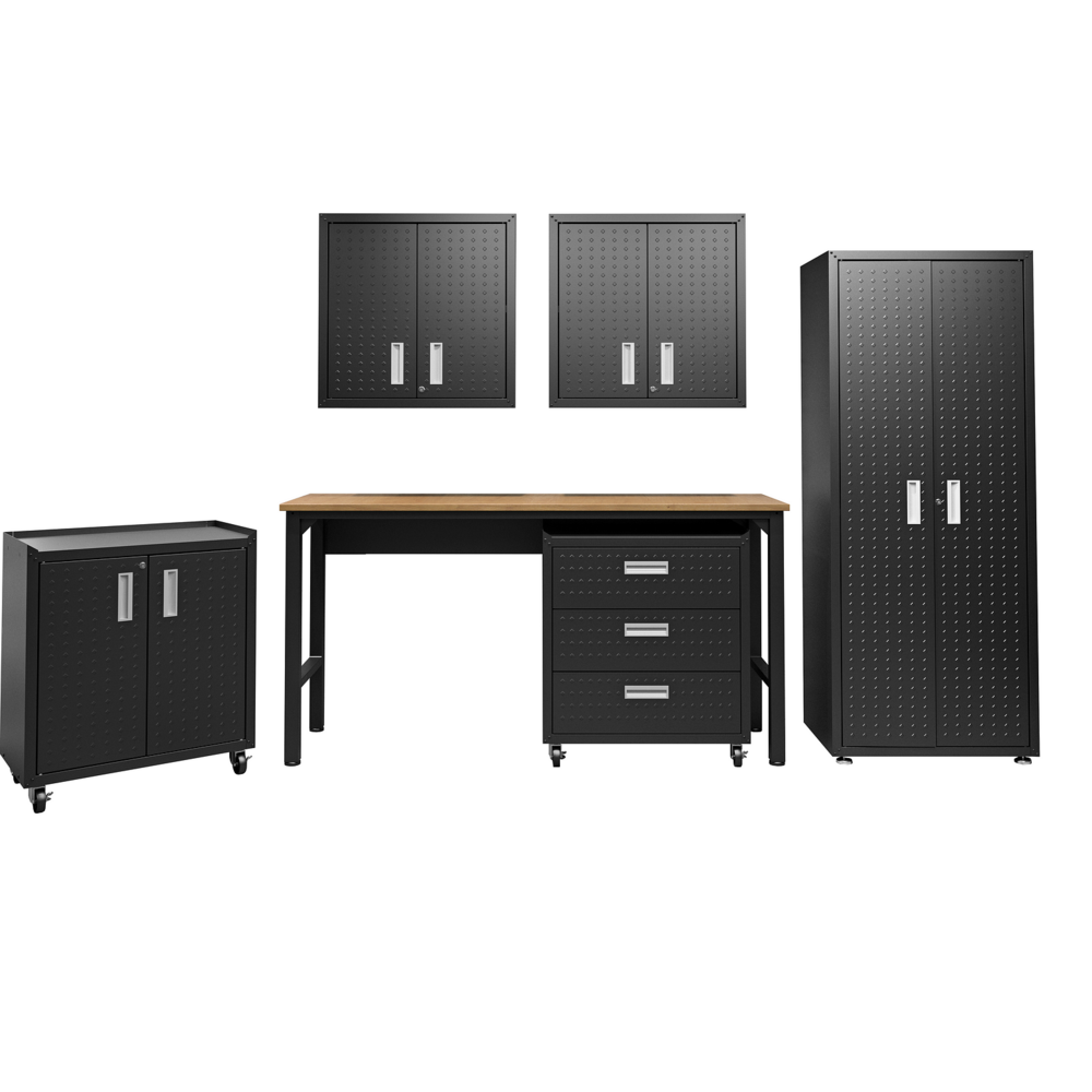 6-Piece Fortress Textured Garage Set with Cabinets, Wall Units and Table in Charcoal Grey By Manhattan Comfort | Cabinets | Modishstore - 2