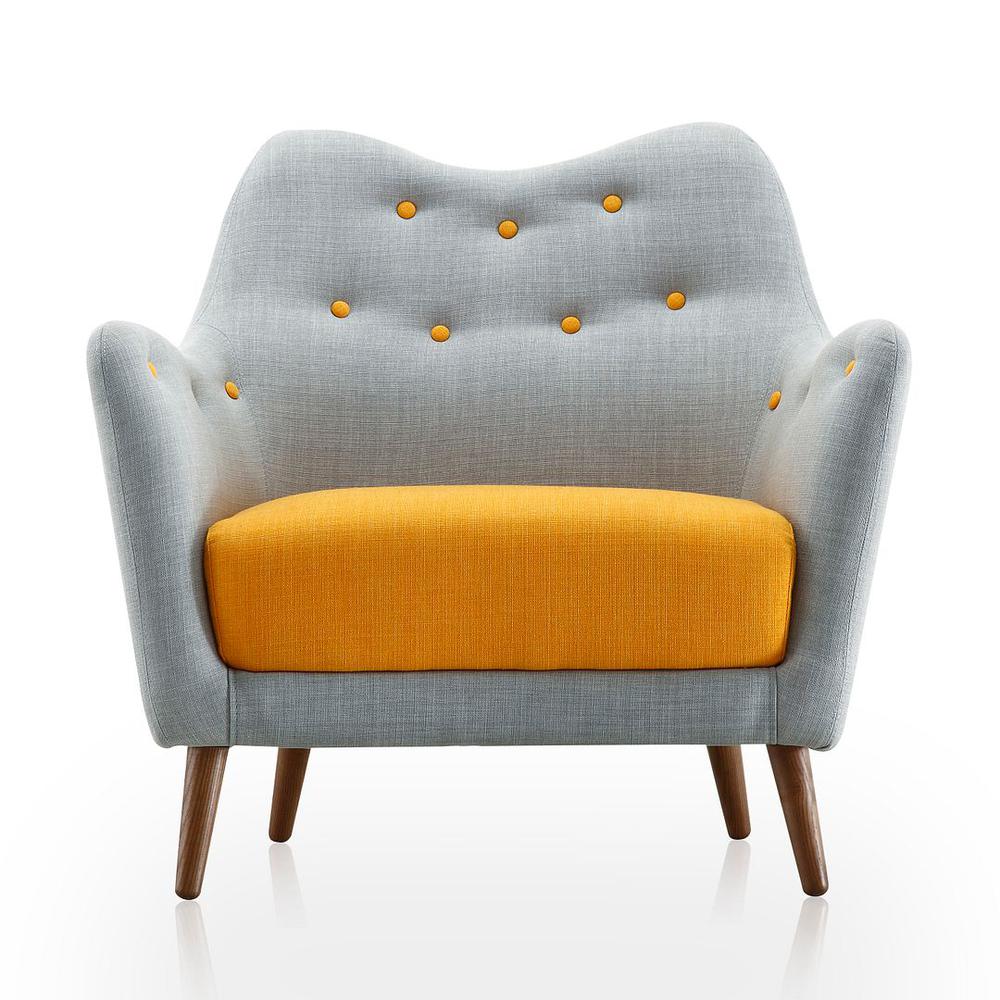 Poet Accent Chair with Tufted Buttons in Light Blue and Yellow By Manhattan Comfort | Armchairs | Modishstore