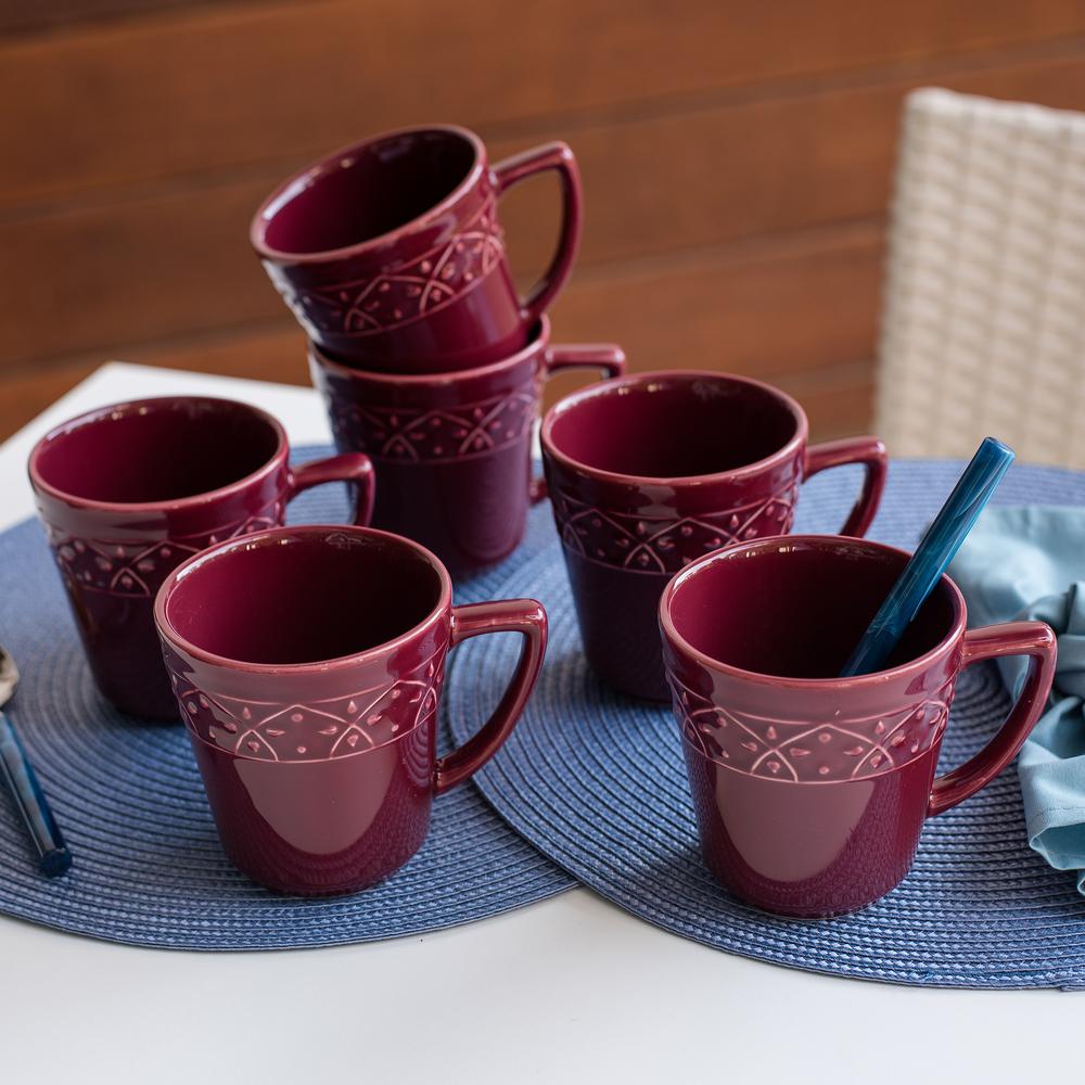 Daily Mendi 6 Mugs (12.17 oz.) in Maroon Red By Manhattan Comfort | Dinnerware | Modishstore - 3