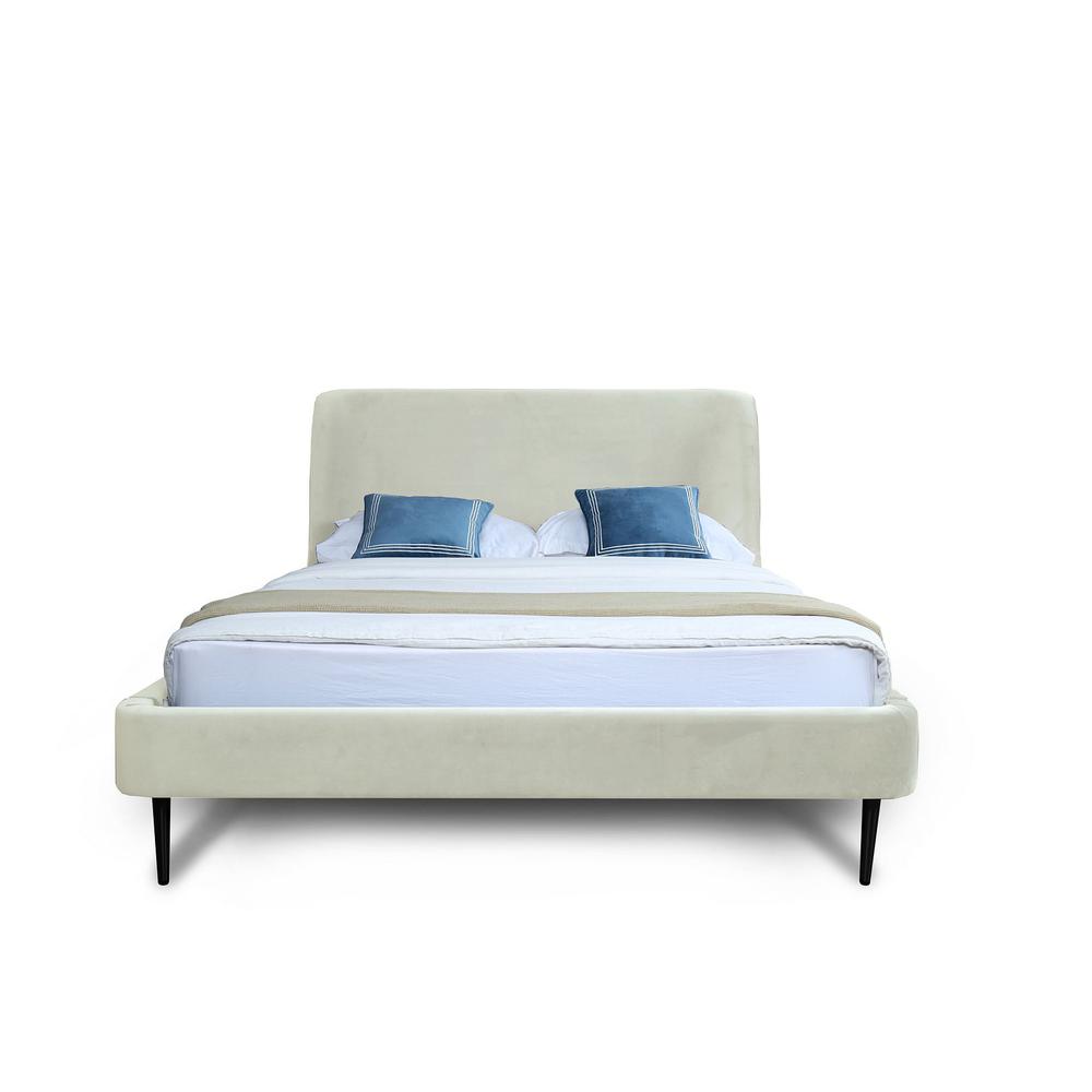 Heather Full-Size Bed in Velvet Cream and Black Legs By Manhattan Comfort | Beds | Modishstore - 4