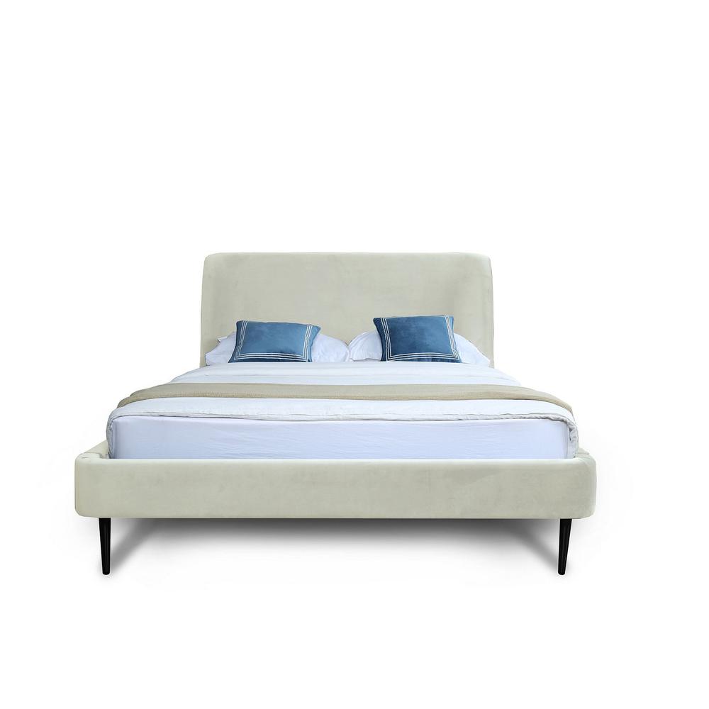 Heather Full-Size Bed in Velvet Cream and Black Legs By Manhattan Comfort | Beds | Modishstore - 5