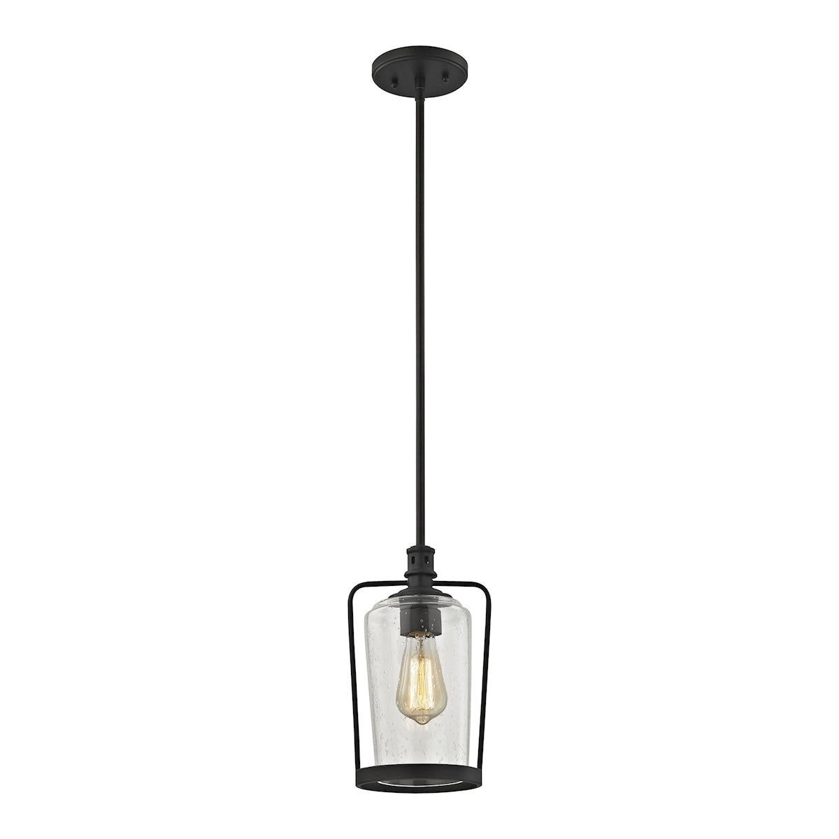 Hamel 1-Light Mini Pendant in Oil Rubbed Bronze with Clear Seedy Glass ELK Lighting | Pendant Lamps | Modishstore