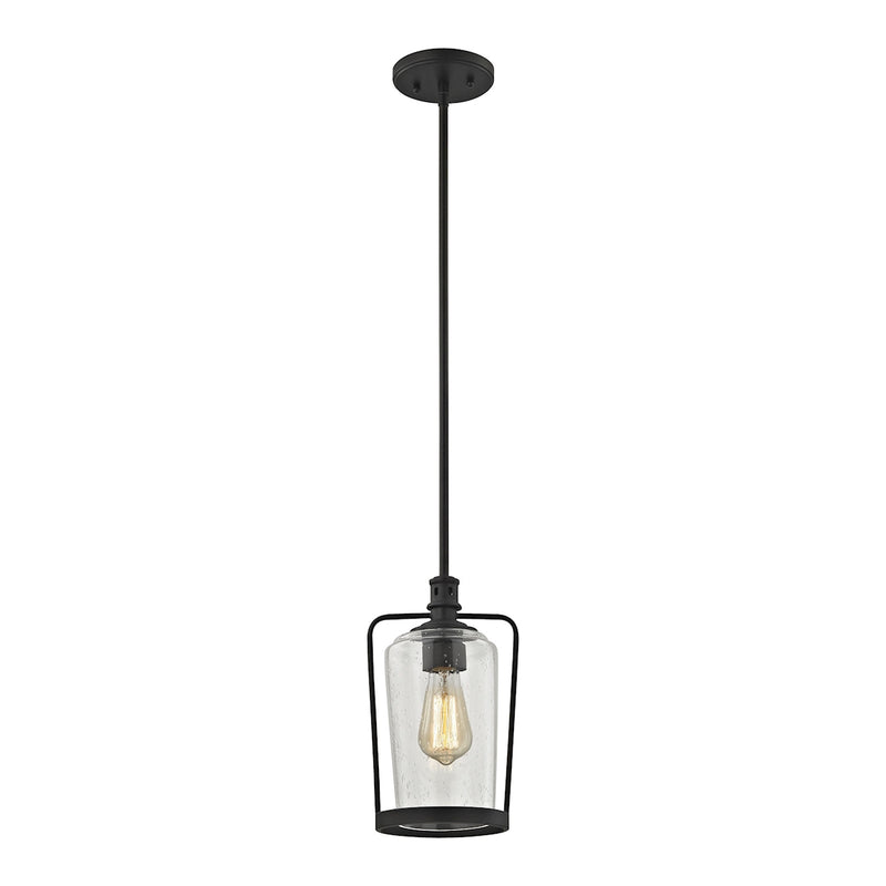 Hamel 1-Light Mini Pendant in Oil Rubbed Bronze with Clear Seedy Glass ELK Lighting | Pendant Lamps | Modishstore