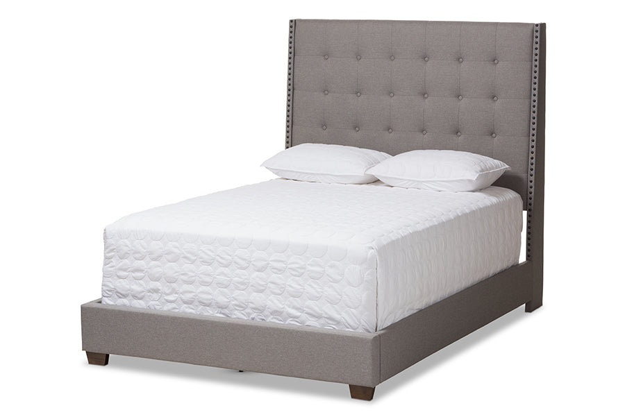 baxton studio georgette modern and contemporary light grey fabric upholstered queen size bed | Modish Furniture Store-2