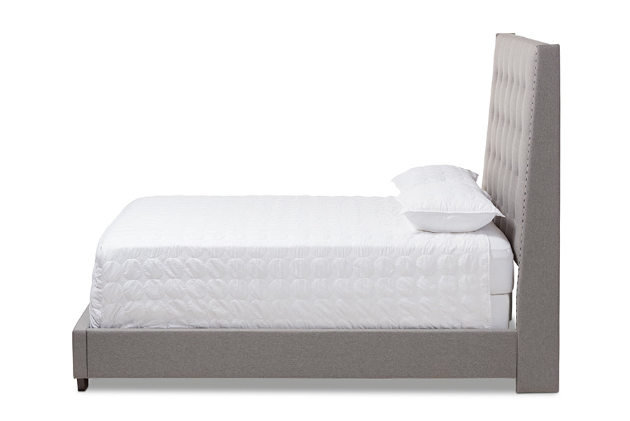 baxton studio georgette modern and contemporary light grey fabric upholstered queen size bed | Modish Furniture Store-3