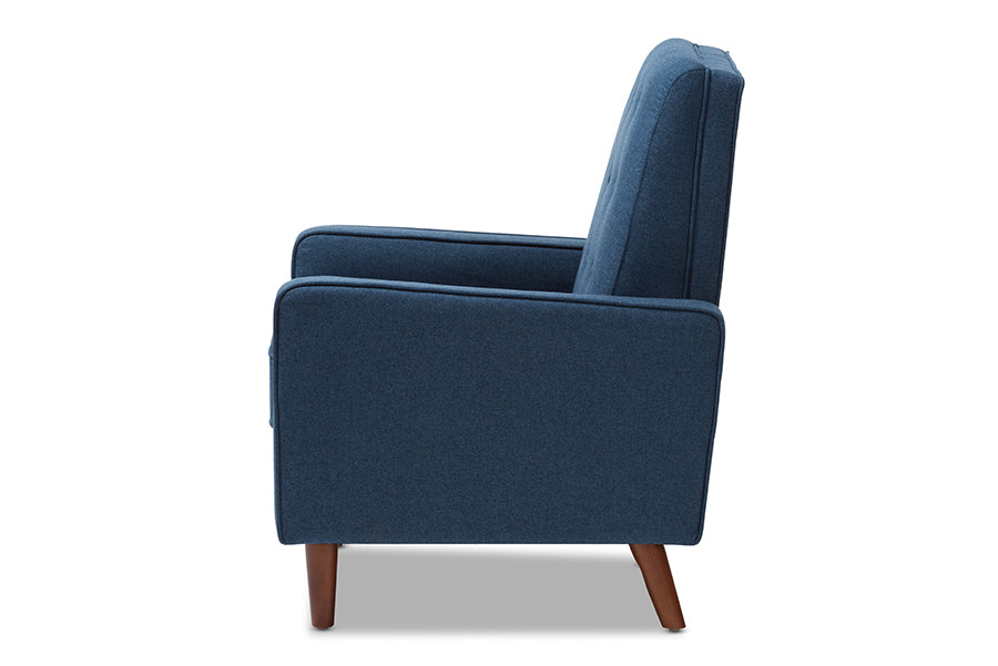 Baxton Studio Mathias Mid-century Modern Blue Fabric Upholstered Lounge Chair | Lounge Chairs | Modishstore - 7