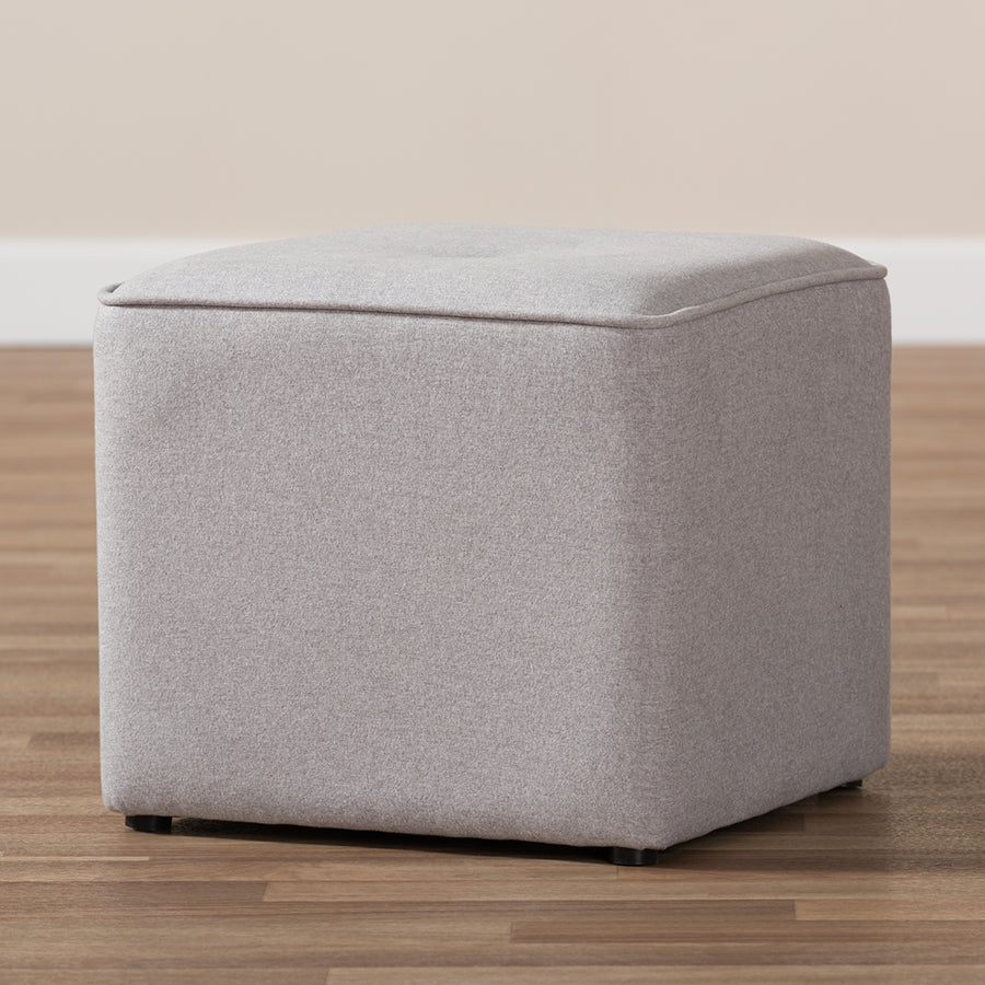 Baxton Studio Corinne Modern and Contemporary Light Grey Fabric Upholstered Ottoman | Ottomans | Modishstore - 3