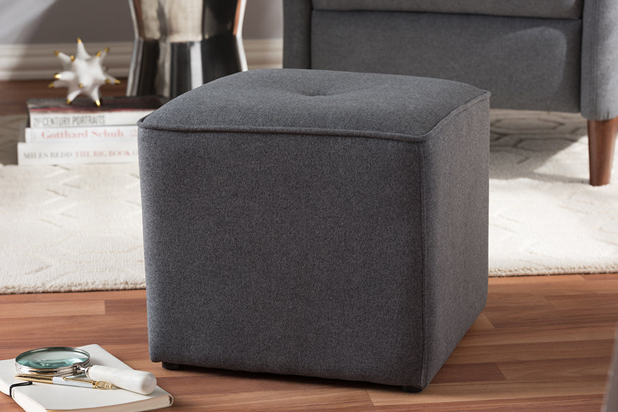 Baxton Studio Corinne Modern and Contemporary Dark Grey Fabric Upholstered Ottoman | Ottomans | Modishstore - 2