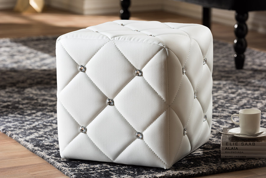 Baxton Studio Stacey Modern and Contemporary White Faux Leather Upholstered Ottoman | Ottomans | Modishstore - 2