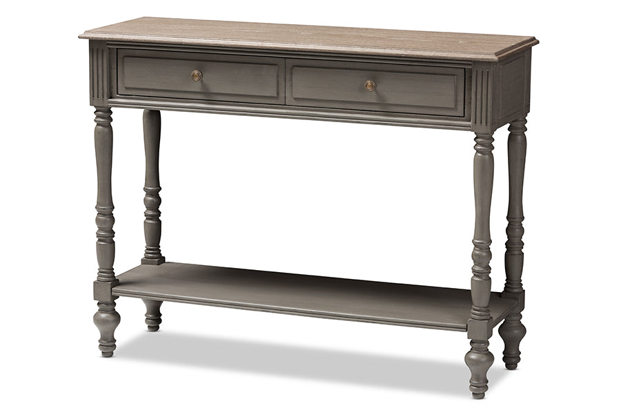 baxton studio noemie country cottage farmhouse brown finished 2 drawer console table | Modish Furniture Store-2