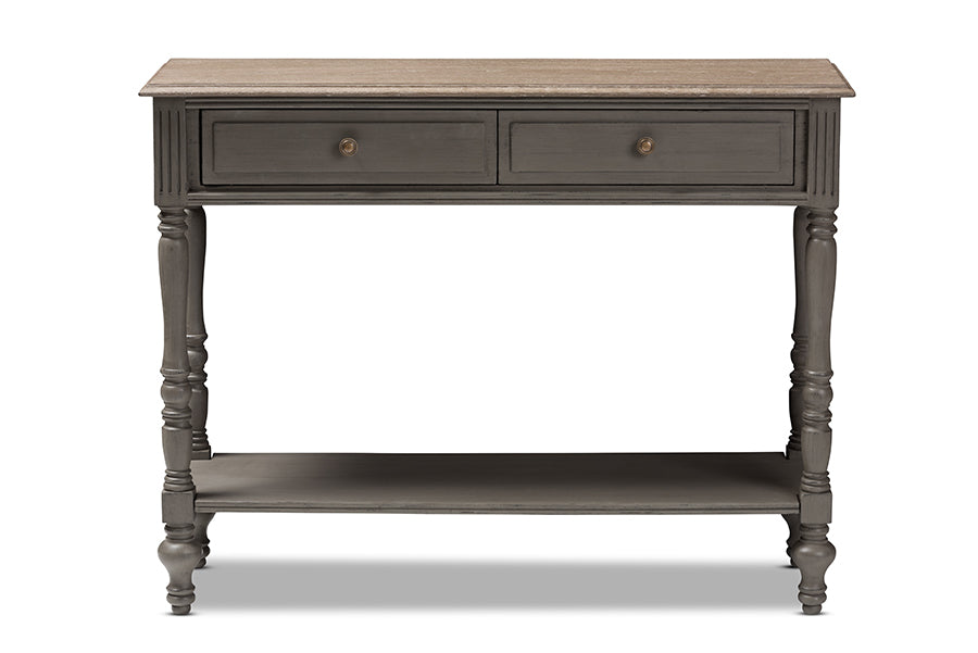 baxton studio noemie country cottage farmhouse brown finished 2 drawer console table | Modish Furniture Store-3