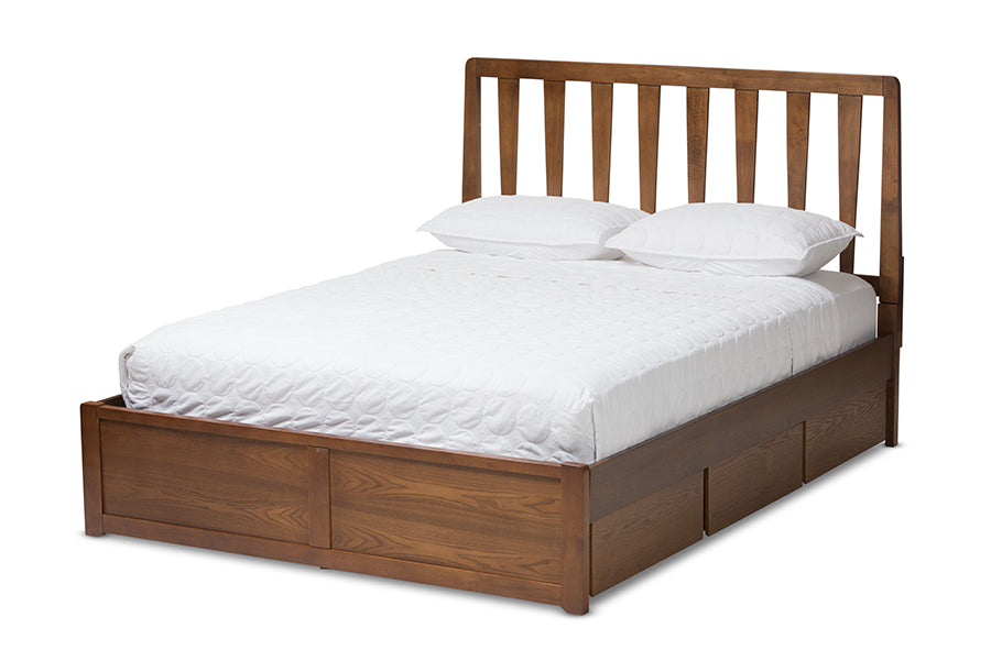 baxton studio raurey modern and contemporary walnut finished queen size storage platform bed | Modish Furniture Store-2