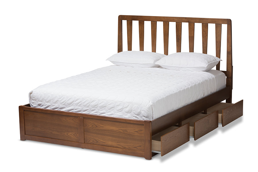 baxton studio raurey modern and contemporary walnut finished queen size storage platform bed | Modish Furniture Store-3