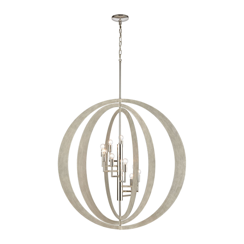 Retro Rings 9-Light chandelier in Sandy Beechwood / Polished Nickel ELK Lighting | Chandeliers | Modishstore