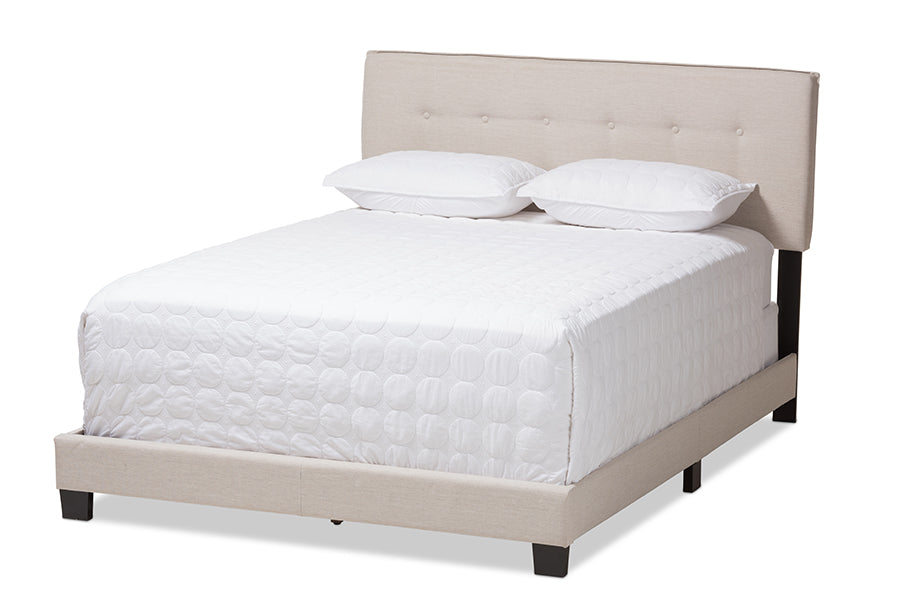 baxton studio audrey modern and contemporary light beige fabric upholstered queen size bed | Modish Furniture Store-2