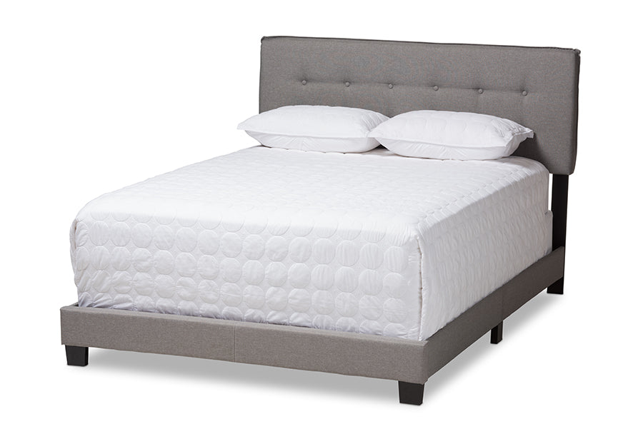 baxton studio audrey modern and contemporary light grey fabric upholstered queen size bed | Modish Furniture Store-2