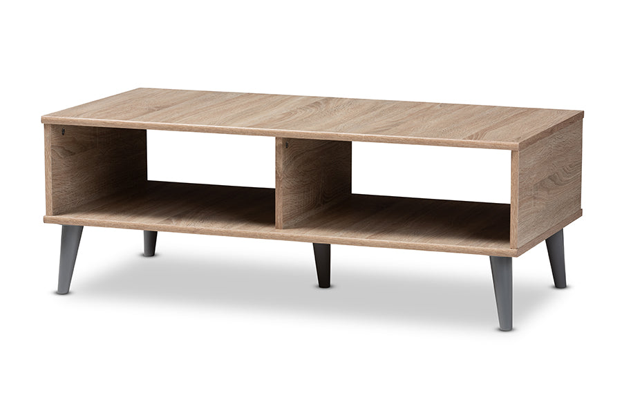 baxton studio pierre mid century modern oak and light grey finished wood coffee table | Modish Furniture Store-2