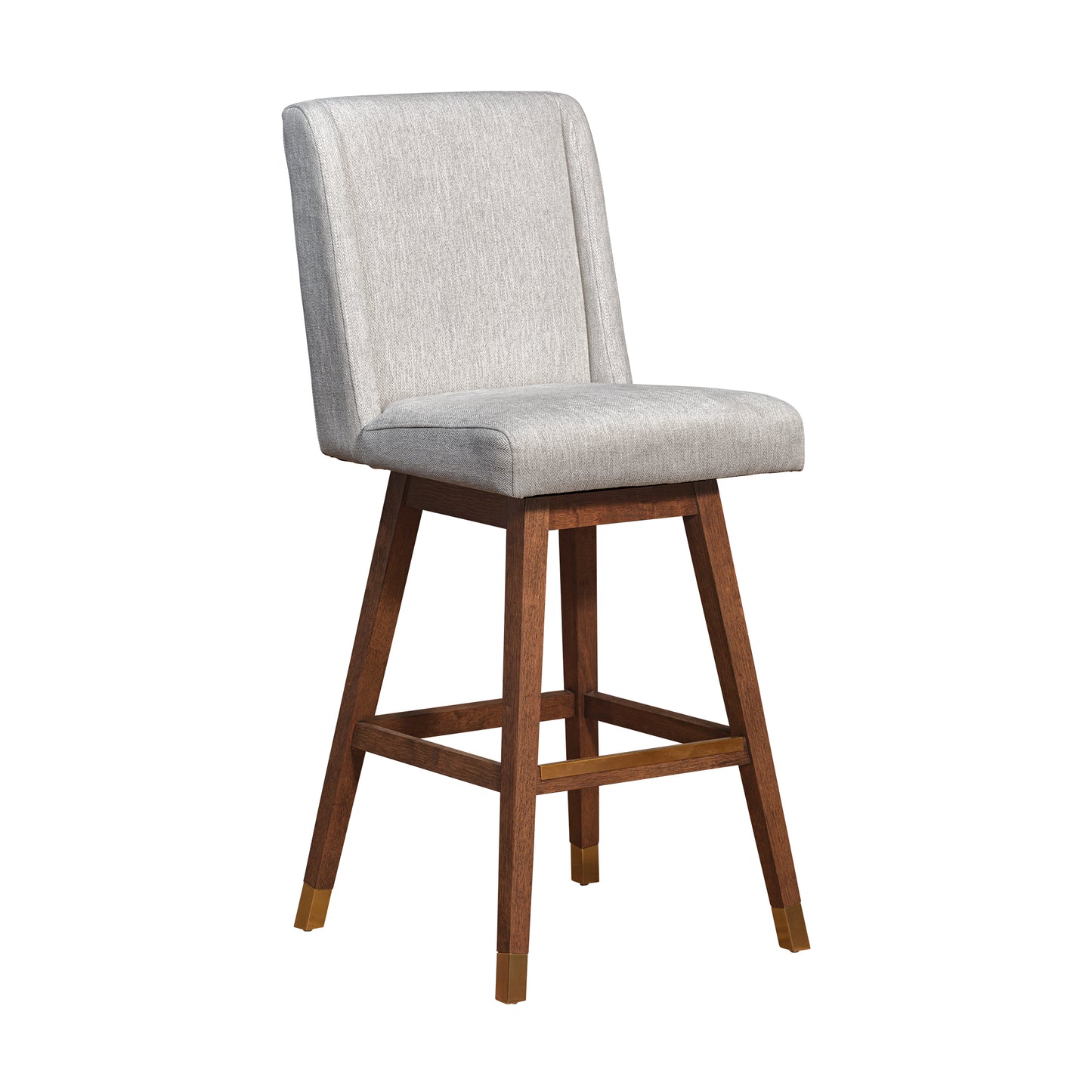 Stancoste Swivel Bar Stool in Brown Oak Wood Finish with Beige Fabric By Armen Living | Bar Stools | Modishstore - 2