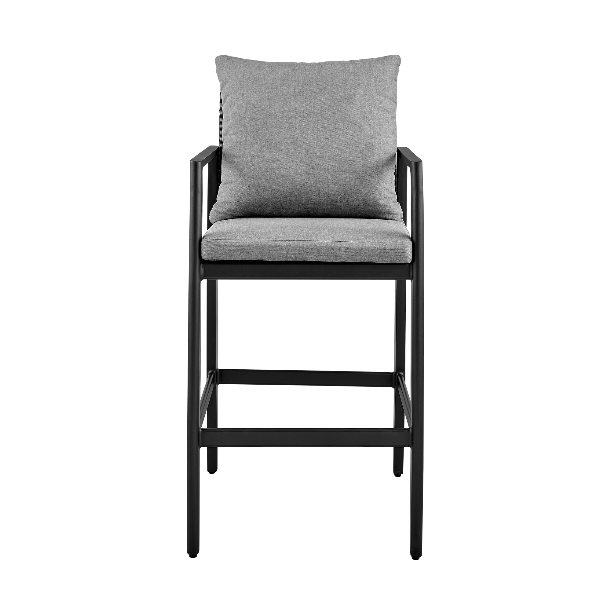 Grand Outdoor Patio Bar Stool in Aluminum with Grey Cushions By Armen Modish Store