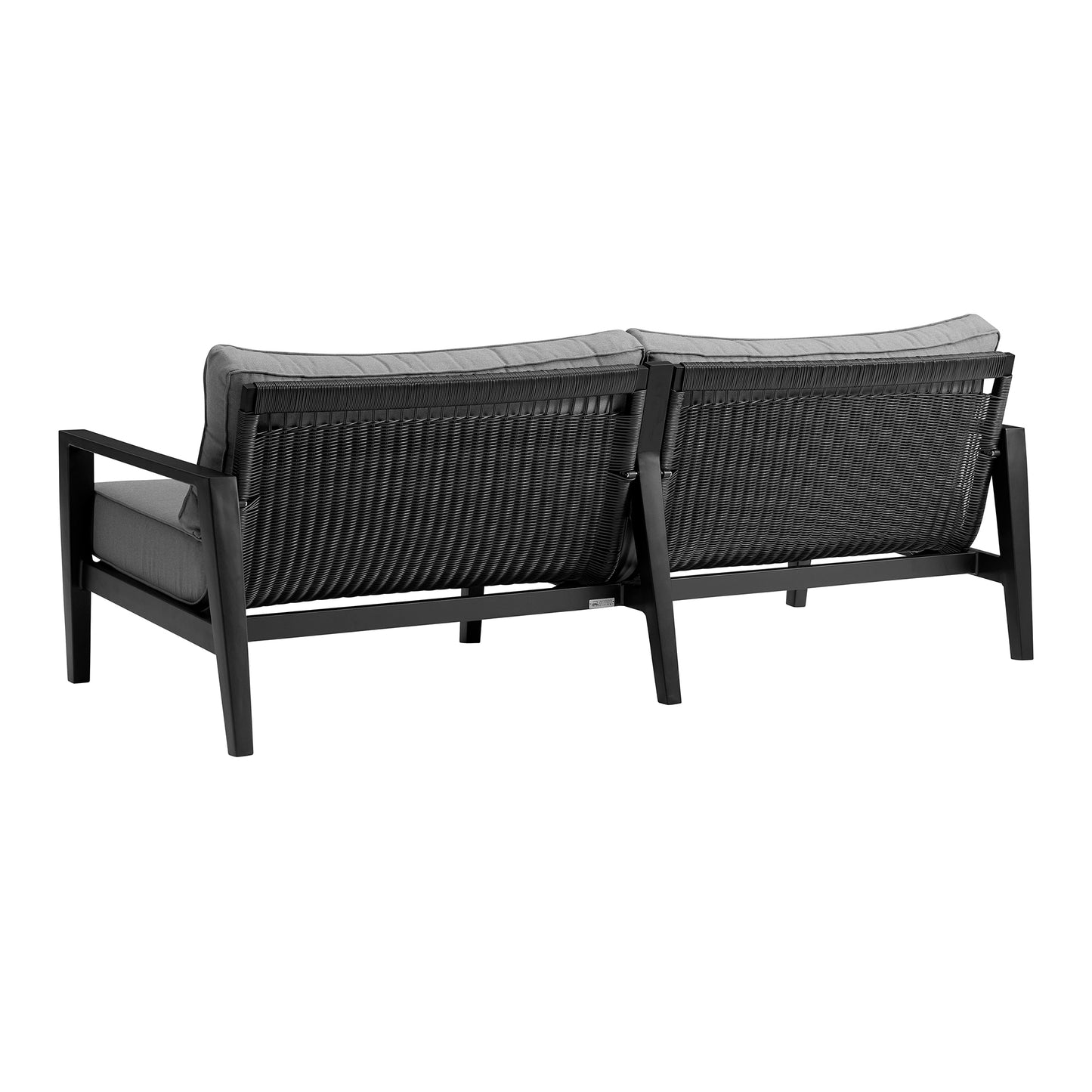 Grand 4 Piece Black Aluminum Outdoor Seating Set with Dark Gray Cushions By Armen Living | Outdoor Sofas, Loveseats & Sectionals | Modishstore - 4