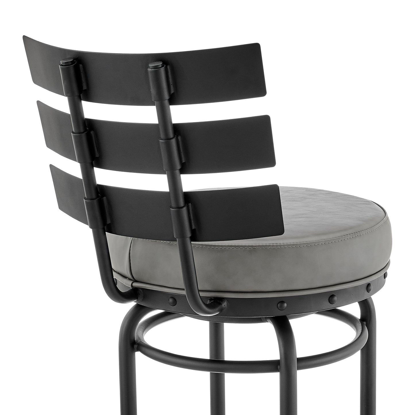 Natya Swivel Counter or Bar Stool in Black Finish with Grey Faux Leather By Armen Living | Bar Stools | Modishstore - 10