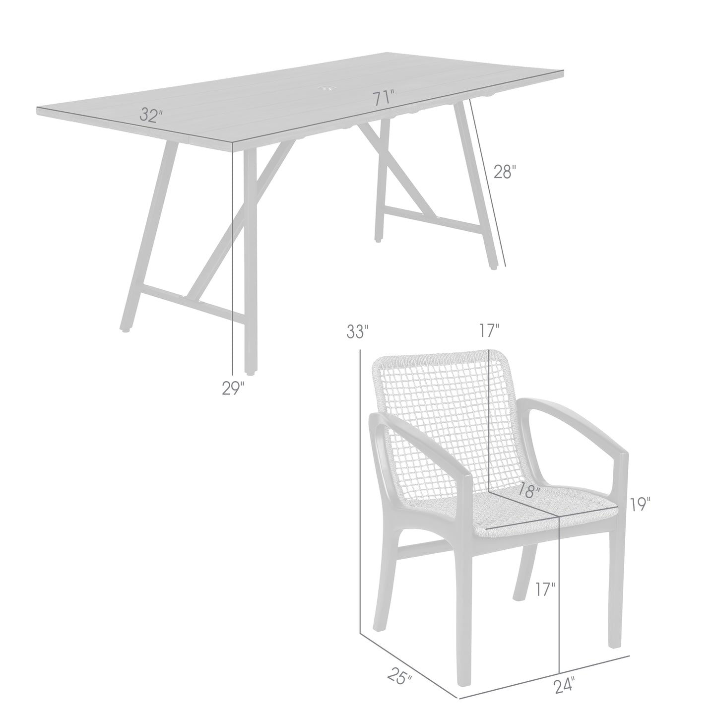 Koala and Brighton 5 Piece Outdoor Patio Dining Set in Dark Eucalyptus Wood and Grey Rope By Armen Living | Outdoor Dining Sets | Modishstore - 9