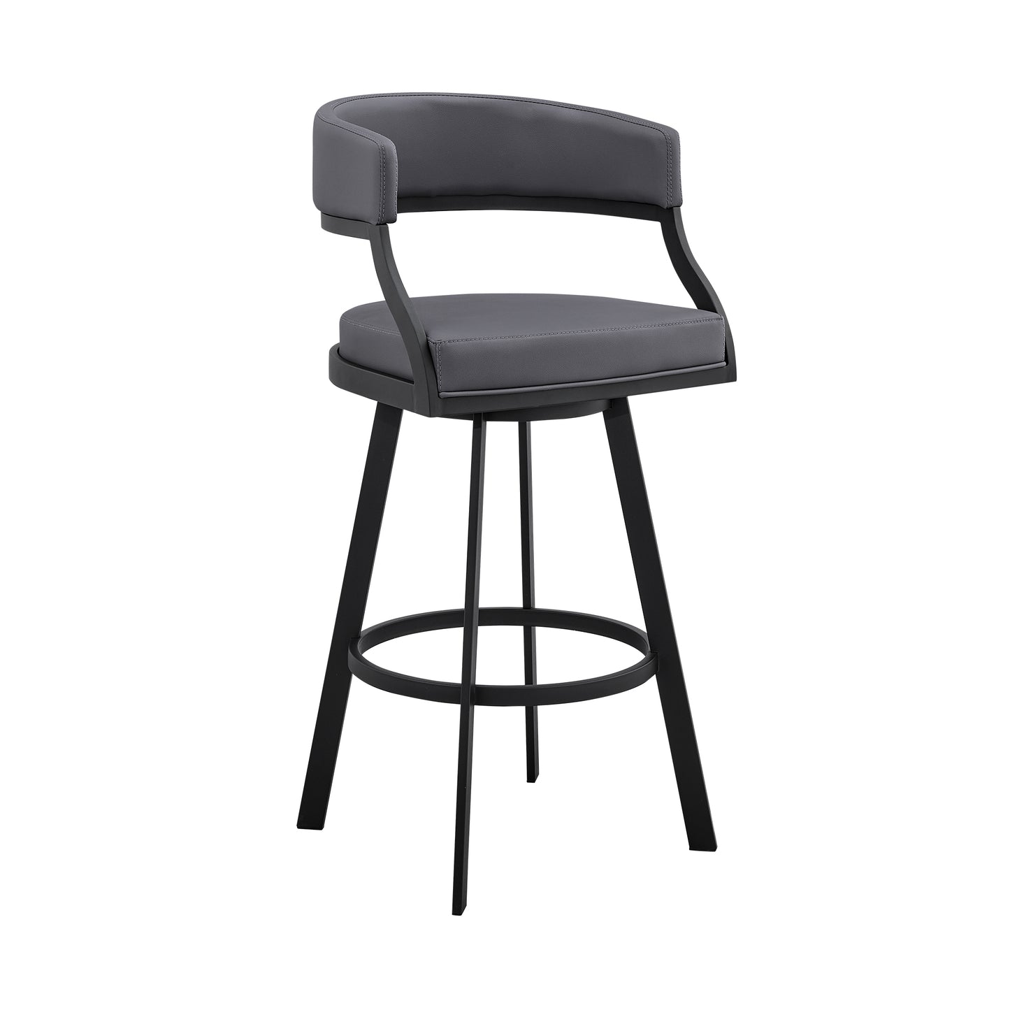 Dione 26" Counter Height Swivel Grey Faux Leather and Black Metal Bar Stool By Armen Living | Bar Stools | Modishstore - 2